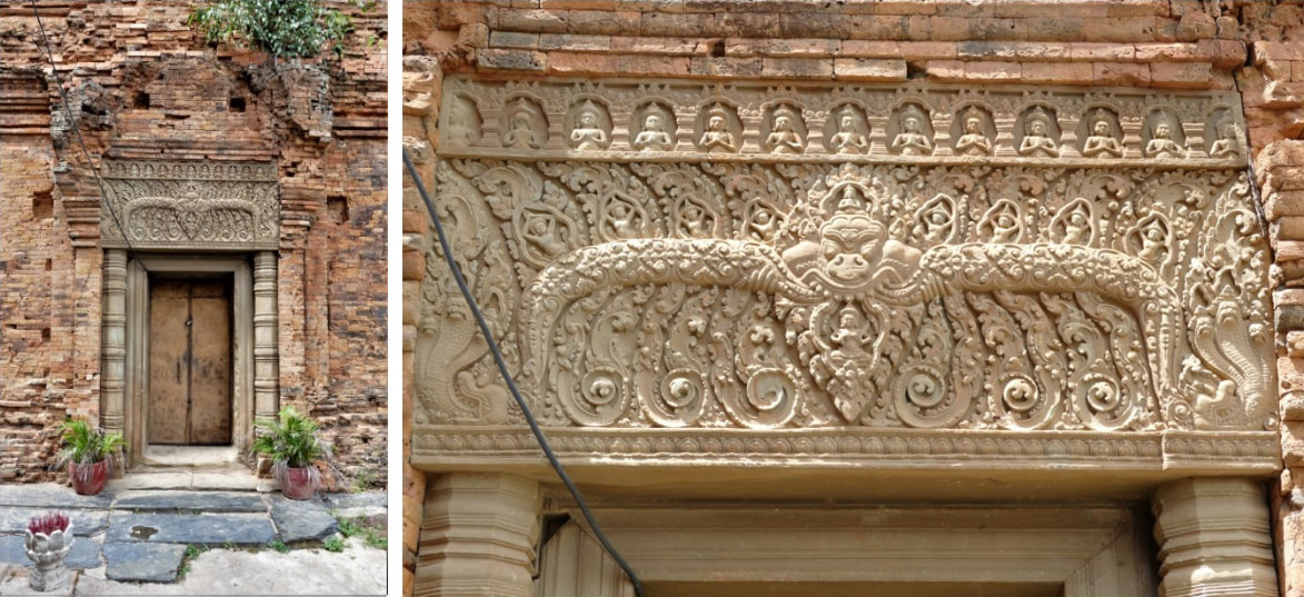 Bild 2 & 2.1: Prasat Neangkhmao – mittlerer Turm, Eingang und Türsturz 