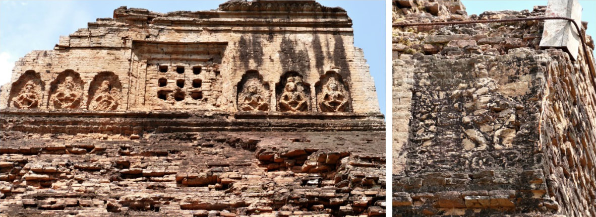 Bild 3.2 & 3.3: Bakong Tempel – Reliefs an den südöstlichen Ziegelbauten