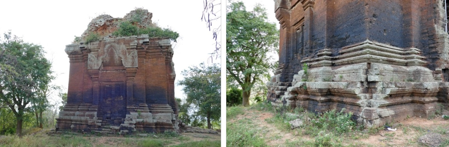 Bild 6 & 7: Prasat Phnom Da – Ostfassade und Fundamentgesimse der Nordostecke