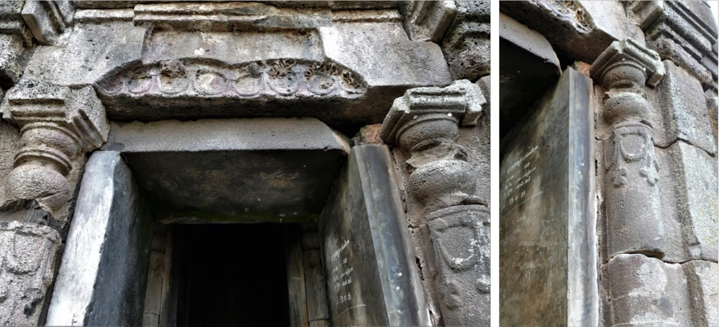Bild 23 & 23.1: Asram Maha Rosei – Eingang zum Tempel, Säulen und Türsturz 