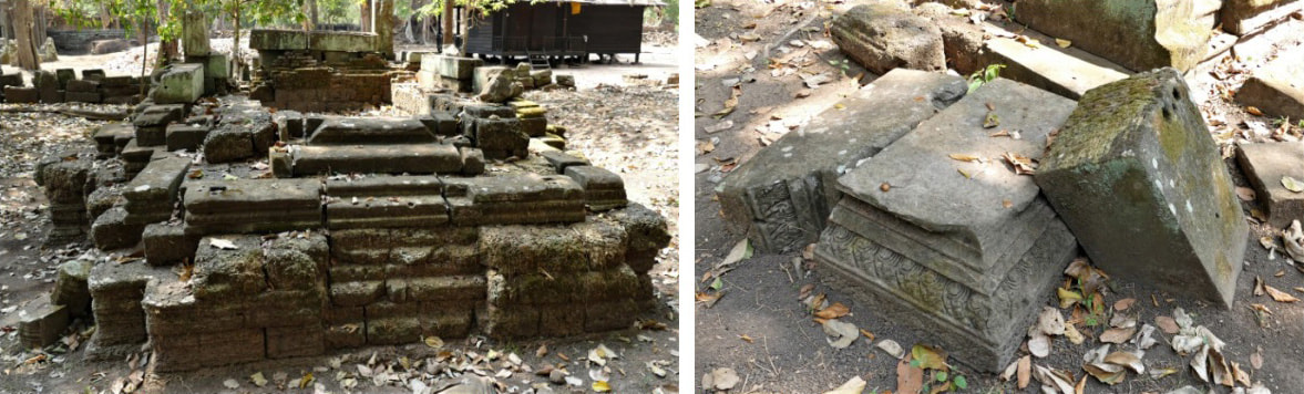 Bild 12: Namenloser Tempel (Ost-Ansicht) Bild 13: bearbeitete Sandsteinfragmente