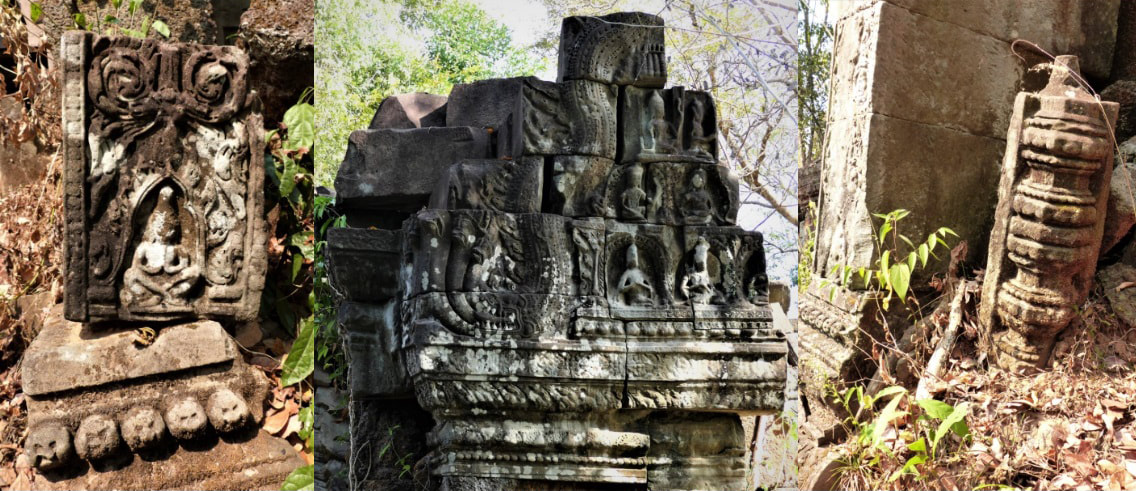 Prasat Chrei – Ost-Gopuram: Pilaster mit Basis, Tympanum und Säule