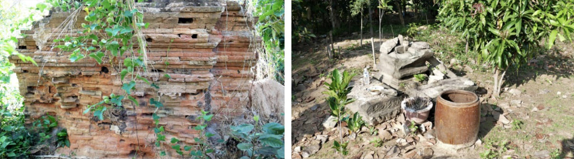 Ziegelprasat und Sandsteinfragmente von Prasat Kongbong