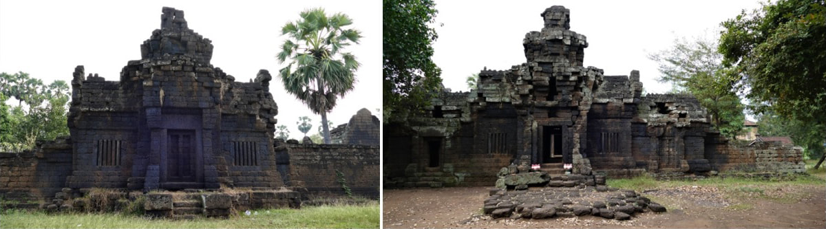 Bild 3 & 4: Prasat Kouk Nokor – westlicher und östlicher Gopuram (Außenansichten)
