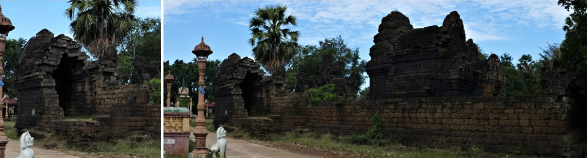 Bild 5 & 6: Prasat Kouk Nokor – Ansicht von Südwest: Süd-Gopuram, Bibliothek und Haupt-Tempel