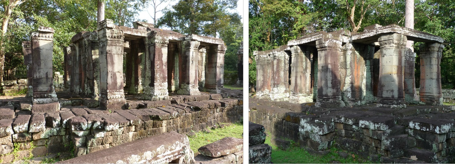 Bild 11 & 12: Banteay Kdei Tempel, Gebäude in zwei Ansichten