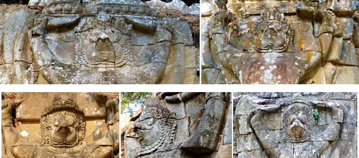Garuda: unterschiedliche Kopfdarstellungen an Preah Khan in Angkor