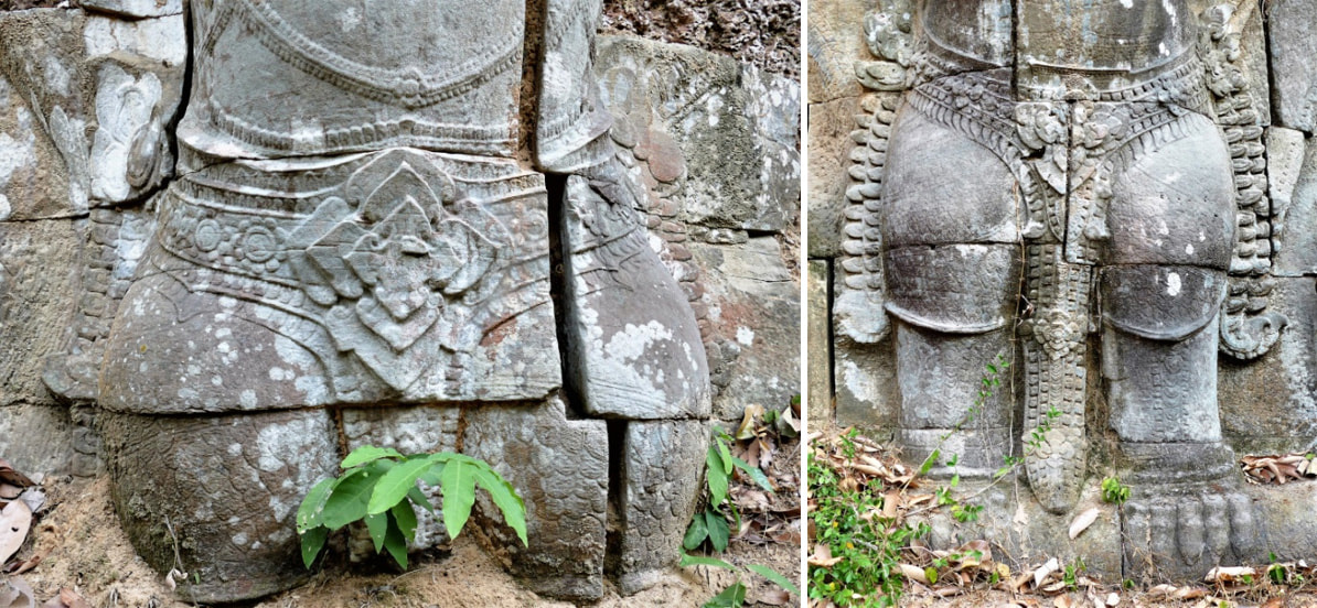 Garuda: unterschiedlicher Bauch- und Gürtelschmuck an Preah Khan in Angkor
