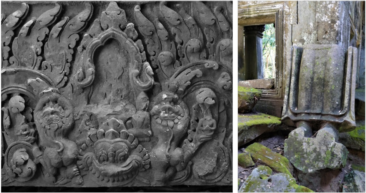 Bild 6.1: Detailansicht (Bild 6) 	Bild 7: Süd-Gopura, Unterteil einer Buddha-Statue