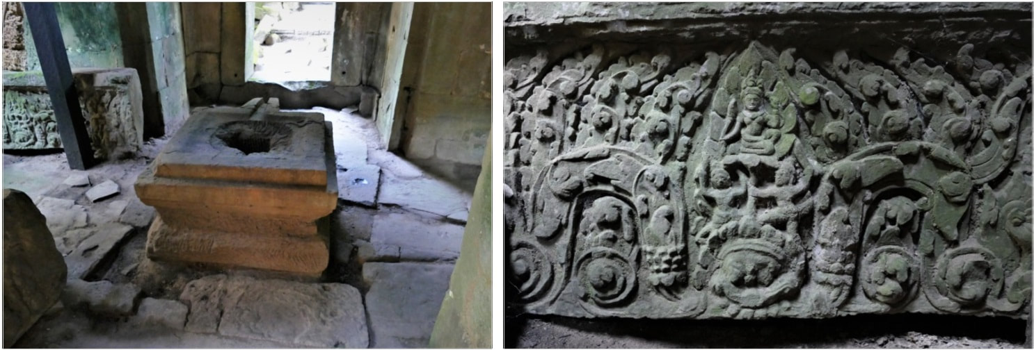 Bild 9 & 9.1: Preah Khan Tempel – Süd-Gopuram, Durchgangsraum mit Piedestal und Lintel
