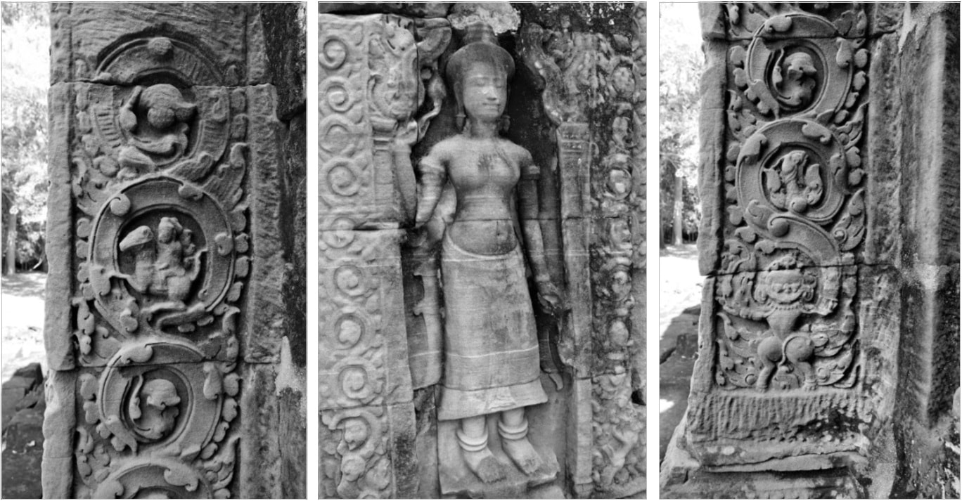 Bild 6 – 8: Preah Khan Tempel – Pfeiler- und Wanddekorationen