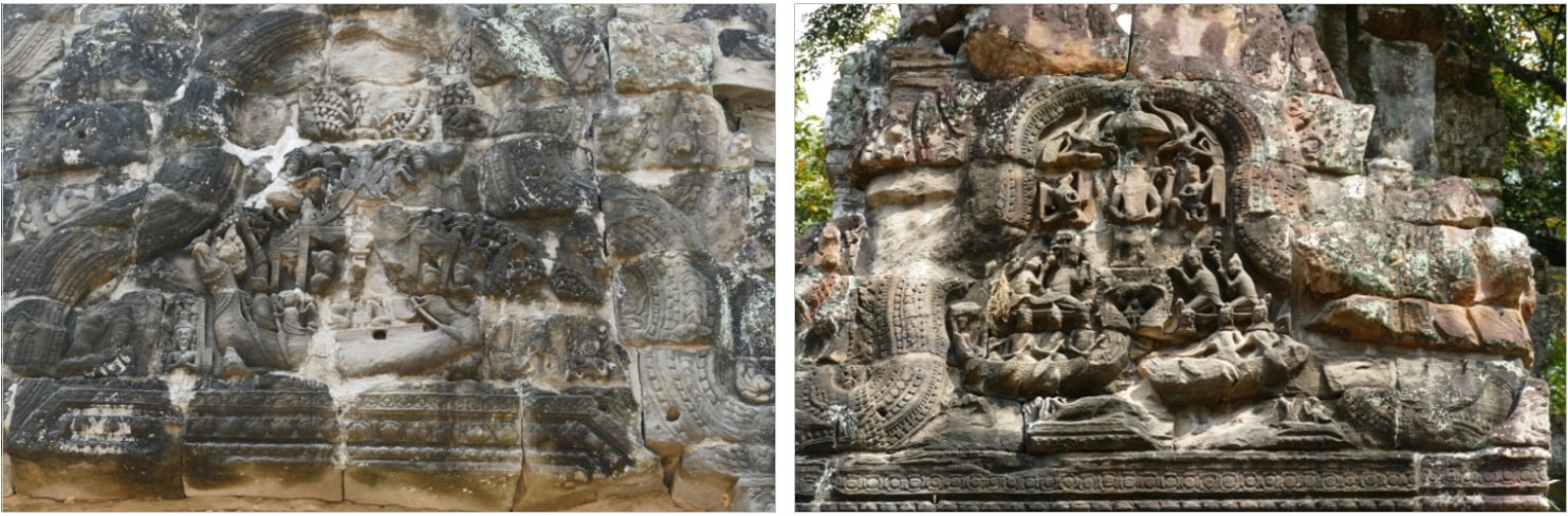 Bild 10 & 11: Preah Khan Tempel – Reliefs mit Booten