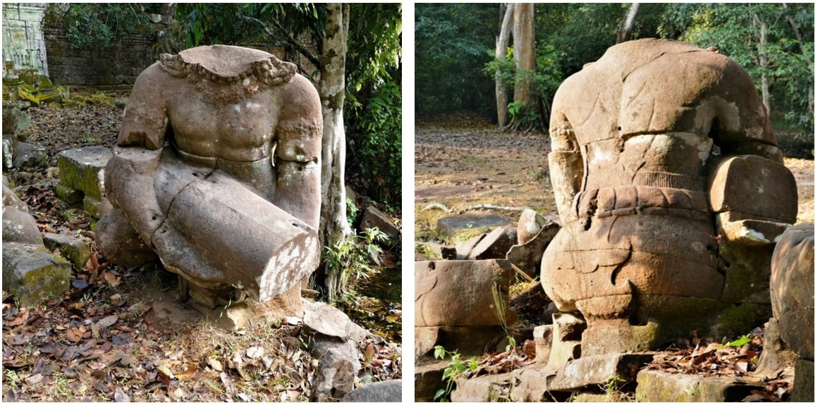 Bild 3 & 3.1: Süd-Gopuram, Fragment einer Balustradenfigur, Vorder- und Rückansicht