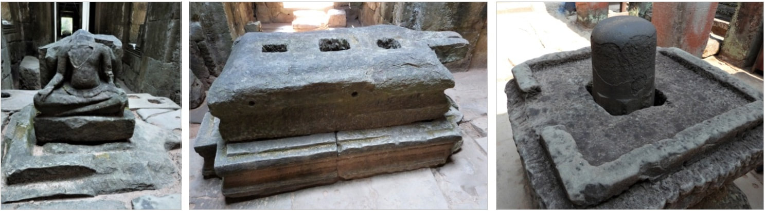 Bild 10, 11 & 12: Preah Khan Tempel – Überreste sakraler Ausstattung