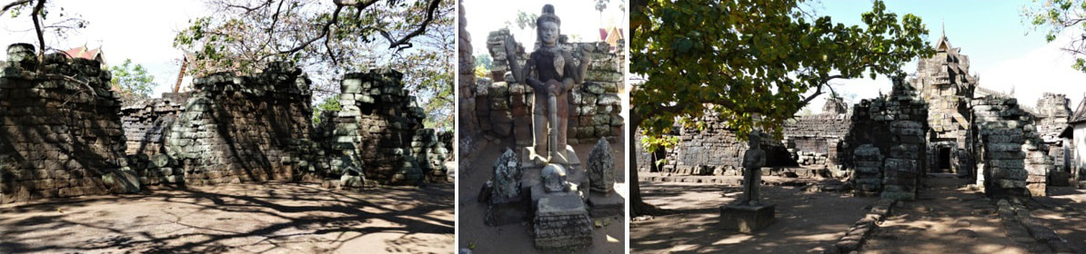 Bild 18, 19 & 20: zweiter Mauerring (außen) - Statue Preah Norey - Gopuram Ost II