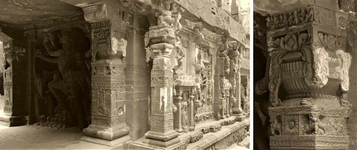 Bild 5 & 6: Ellora Kailasa Tempel (Höhle Nr. 16)