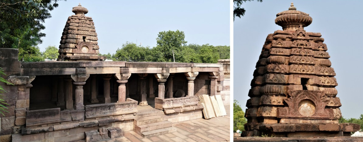 Bild 15 & 16: Aihole – Chakra Gudi Tempel, Gesamtansicht von Ost und Turm