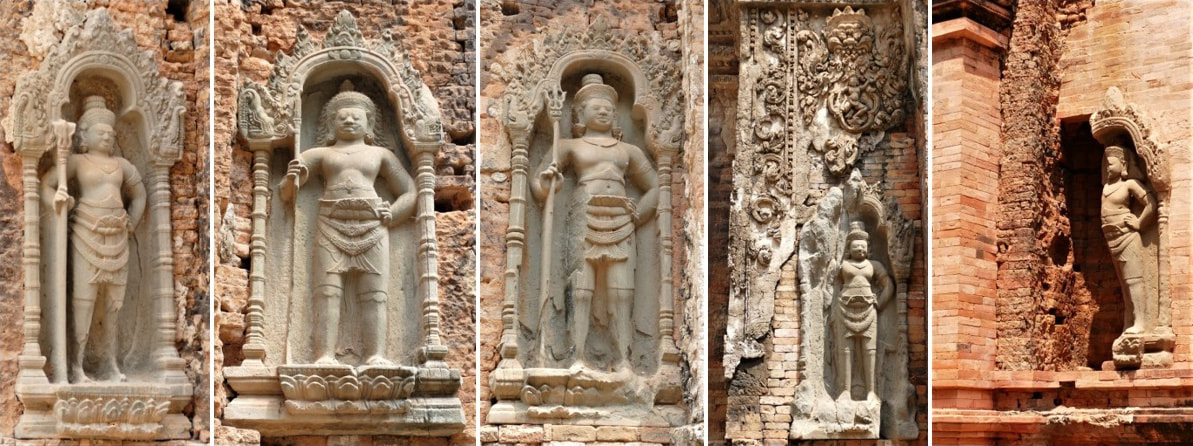 Bild 10 – 15: Prasat Preah Ko – Sandsteinreliefs mit Dvarapalas
