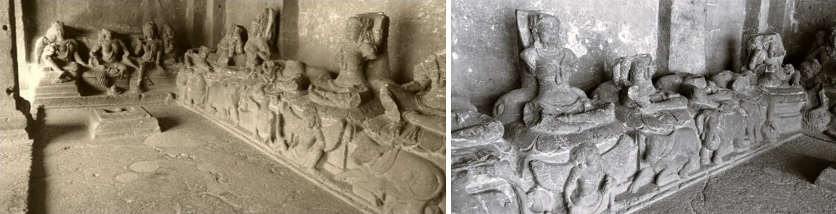 Bild 5 & 6: Sapta Matrika, Ellora Kailasa Tempel (Nr. 16)
