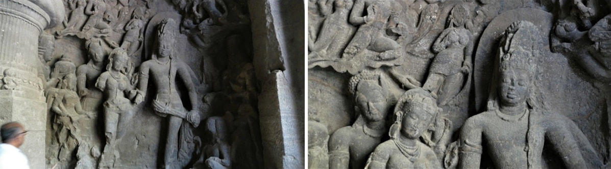 Bild 19: Elephanta – Hochzeit Parvati & Shiva  Bild 20: Detail – Himavat, Parvati & Shiva