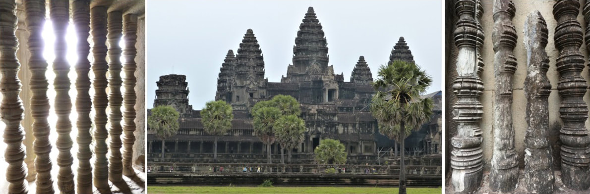 Bild 16, 17 & 18: Angkor Wat: Fenster – Gesamtansicht von West – Scheinfenster