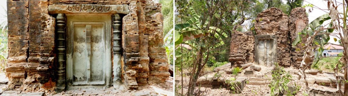  Ziegelprasat im Westbereich des Bakong Tempel: Scheintüren aus Sandstein