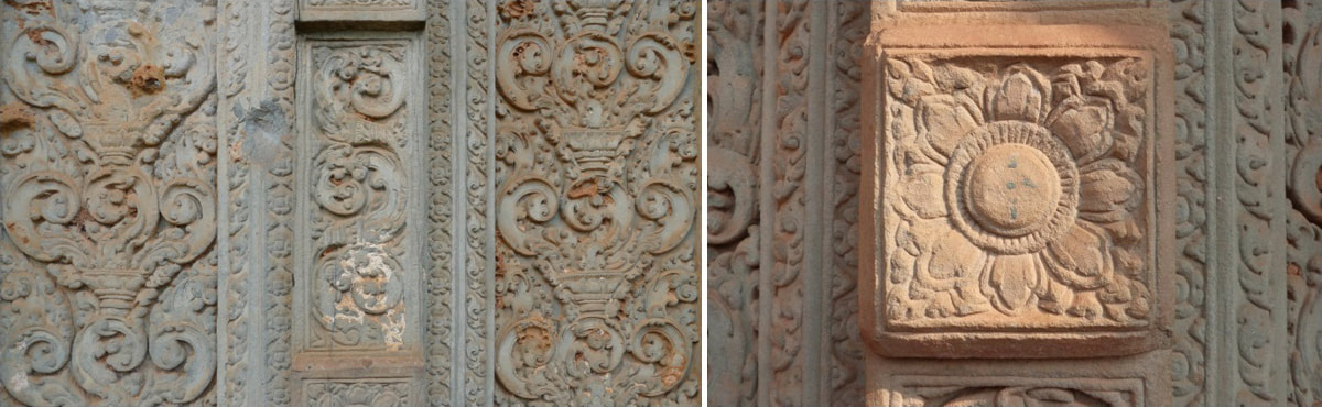 Baksei Chamkrong Tempel: Scheintür-Dekor (Detailaufnahmen)
