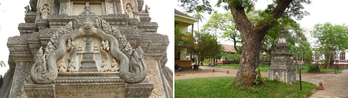 Wat Damnak: Tympanum und Stupa