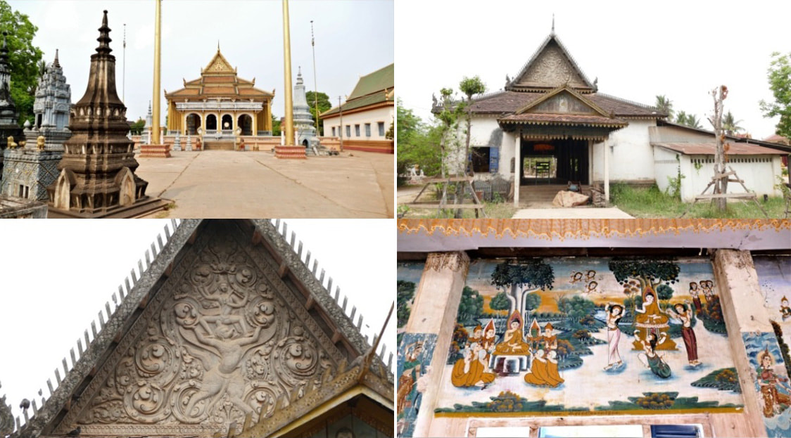 Kong Moch Pagoda: neuer Tempel, alter Tempel, Giebel mit Vishnu auf Garuda und Wandbild 