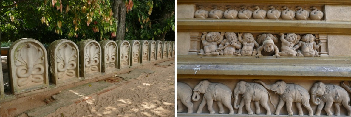 Kelaniya Raja Maha Viharaya – Naga-Einfassung und Reliefregister am Tempel