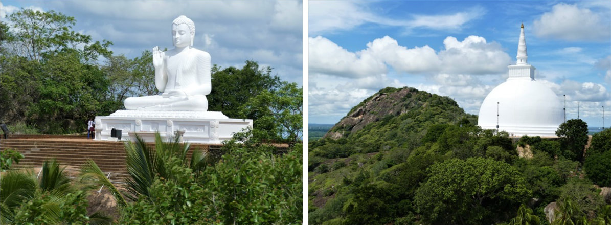 Mihintale: Blick vom Sila-Felsen auf Buddha-Statue und Maha Seya Dagoba
