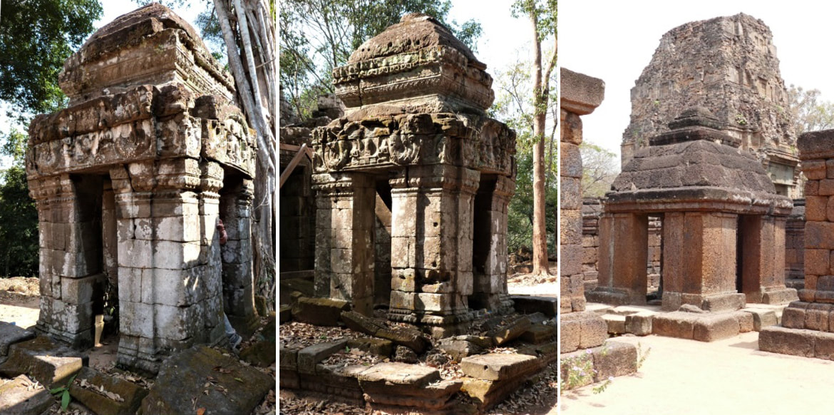 Bild 9, 10 & 11: Prasat Chrung Nordost, Angkor Thom Stelenhaus – Stelenhaus Pre Rup Tempel