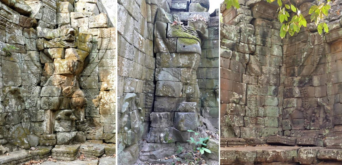 Garudas an drei Toren von Angkors Ta Prohm Dschungeltempel 