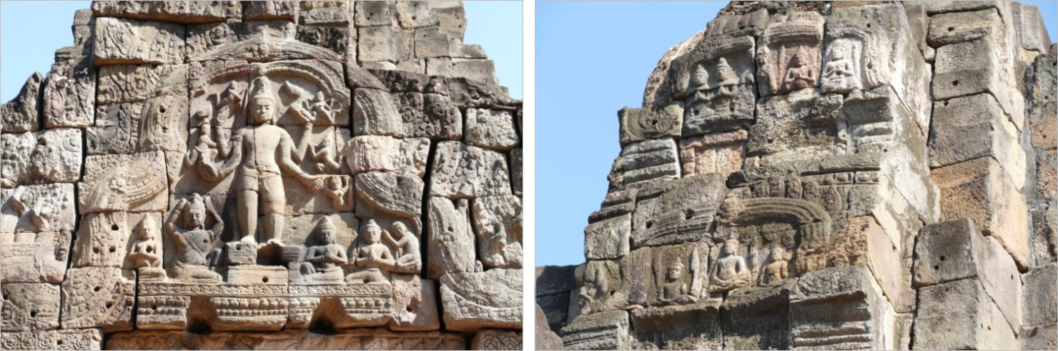 Bild 7 & 8: Ta Prohm Tempel – Tympanum Süd und Turm Südfassade 