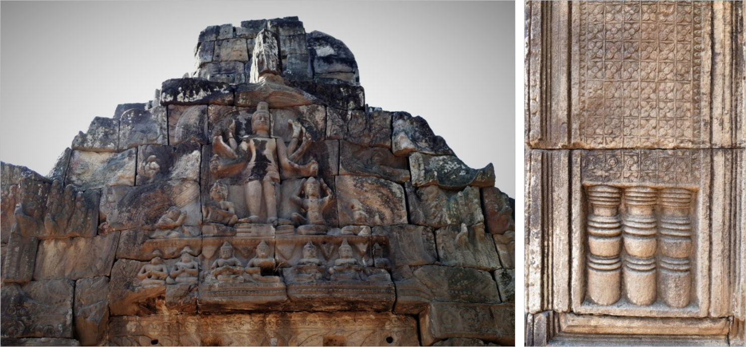 Bild 9 & 10: Ta Prohm Tempel – Tympanum Nord und Scheinfenster 