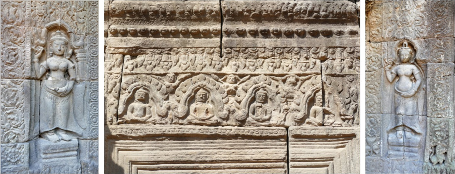 Bild 19, 20 & 21: Ta Prohm Tempel – Wandreliefs 
