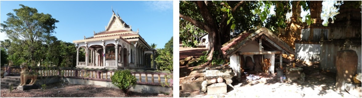 Khchas Pagoda und Steinhaus mit gesammelten Überresten vom alten Tempel