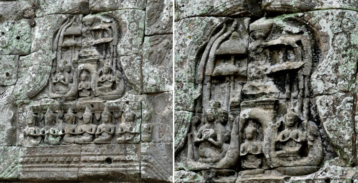 Bild 2 & 3: Banteay Kdei Tempel: Ost-Gopuram, Tympanum an der Nordseite 
