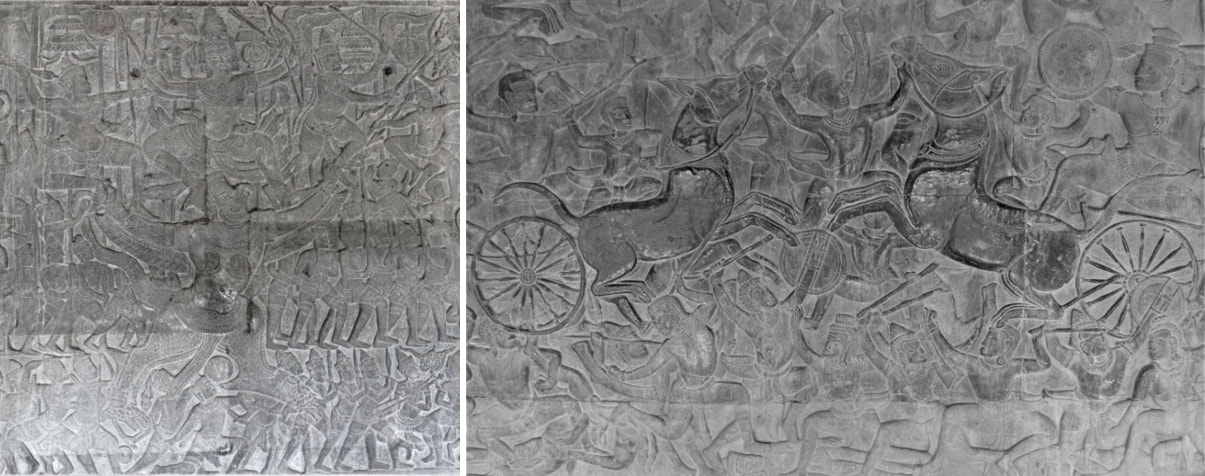 I.1 & I.2  Angkor Wat: Krishna (Vishnu) auf Garuda und Krishna zwischen Pferden 