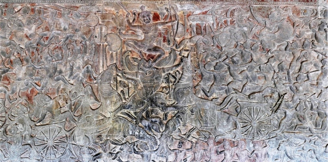 I.3 Angkor Wat: Vishnu (Krishna) und Garuda im Kampfgetümmel 