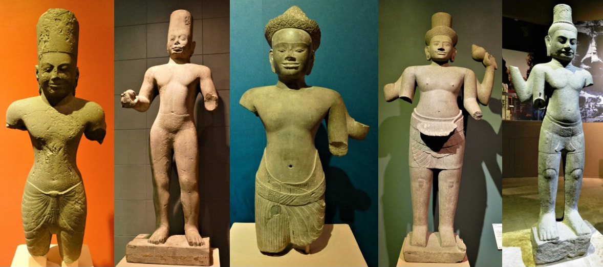 VI. 1 – 5. Vishnu-Statuen aus verschiedenen Epochen, National Museum Siem Reap