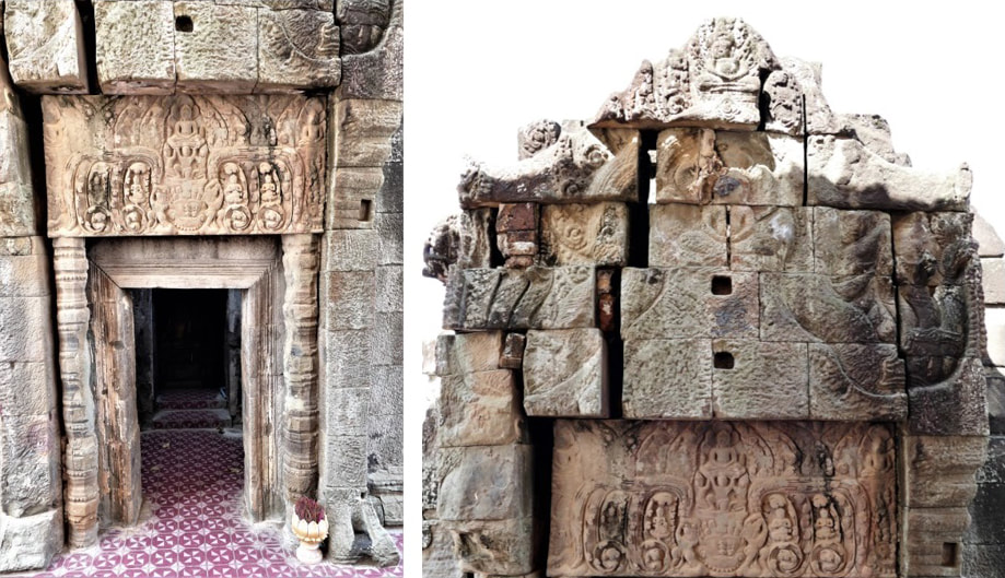 Bild 4.1 & 4.2: Yeay Pow Tempel – Osteingang und Lintel mit Tympanum 